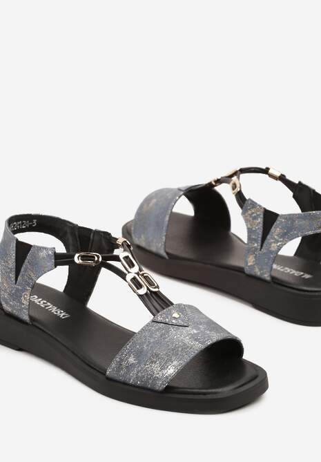 Niebiesko-Złote Sandały Ozdobione Aplikacjami i Metalicznym Połyskiem Tolienne