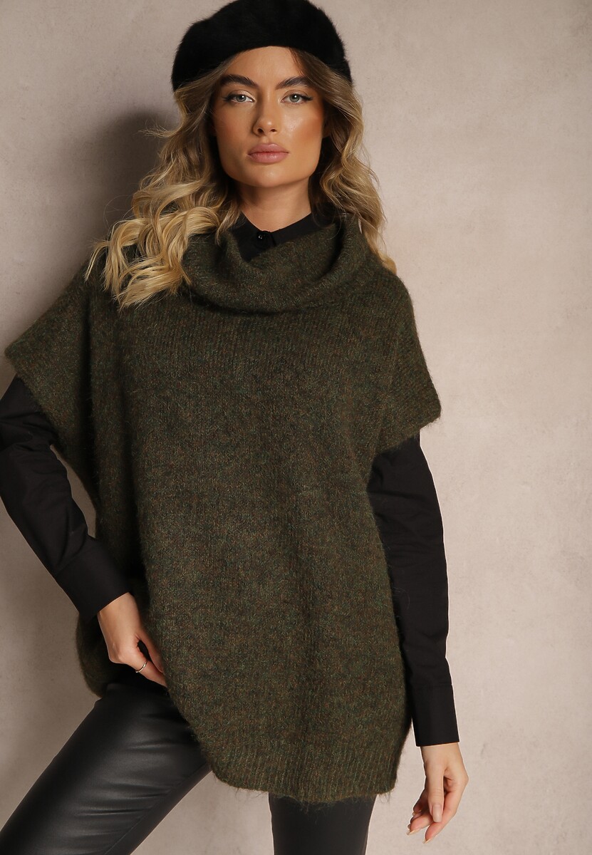 Ciemnozielony Golf z Krótkim Rękawem o Kroju Nietoperza Miadorae