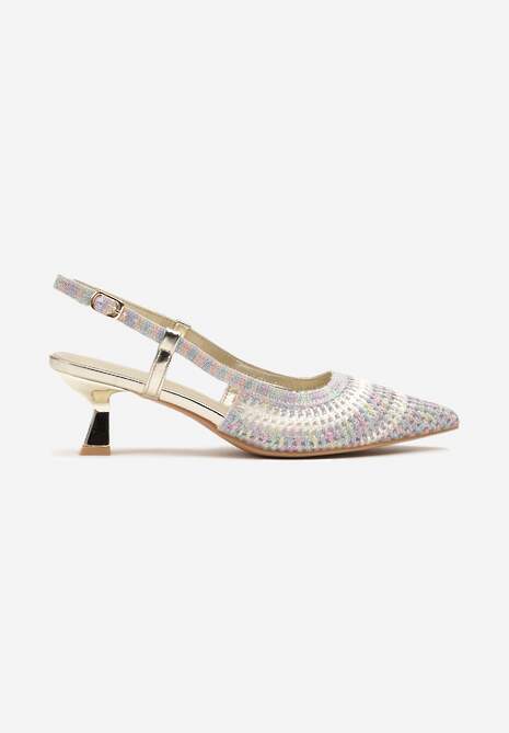 Beżowo-Różowe Plecione Sandały Sling-Back ze Sprzączką Ilorina