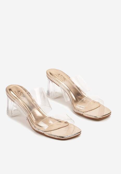 Szampańskie Klapki na Słupku Ozdobione Przezroczystymi Paskami Tatorea