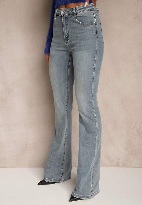 Niebieskie Jeansy z Bawełny o Kroju Dzwonów Tillurea