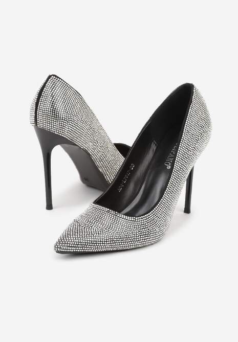 Czarne Eleganckie Szpilki Ozdobione Cyrkoniami Anwedasa