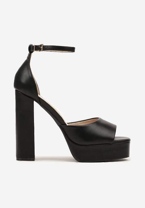 Czarne Sandały na Platformie i Słupku Fodesa