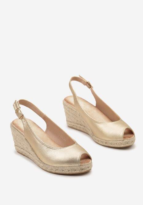 Złote Sandały na Plecionej Koturnie Evetra