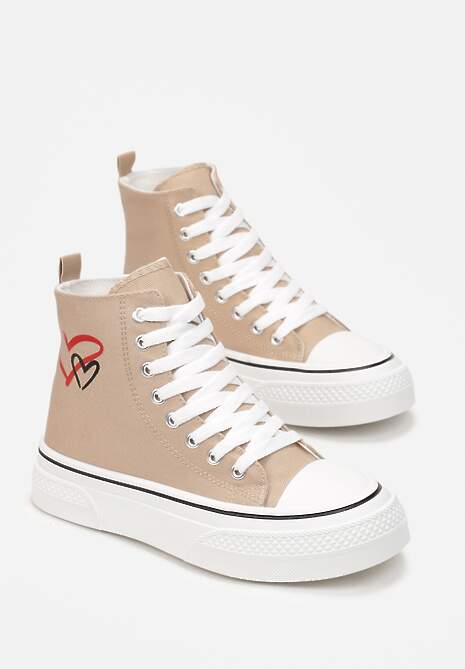 Ciemnobeżowe Trampki za Kostkę na Platformie Zuiena