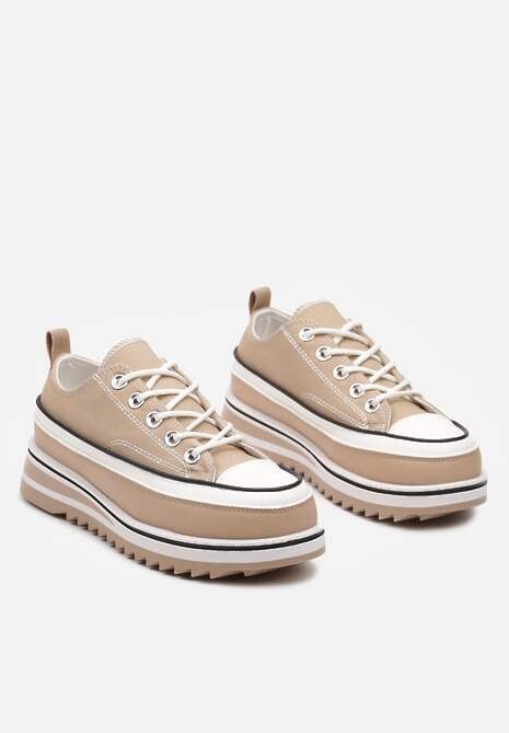 Ciemnobeżowe Trampki na Masywnej Platformie z Cholewką przed Kostkę Ableeva