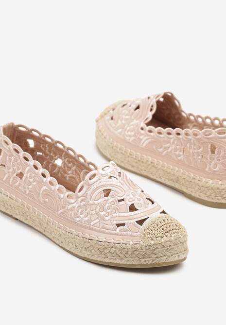 Różowe Ażurowe Espadryle Zdobione Plecionką i Koronką Nelariss