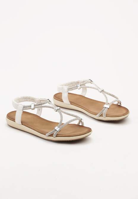 Białe Wsuwane Sandały z Wkładką z Imitacji Skóry Ozdobione Cyrkoniami Deloema