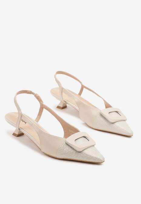 Jasnobeżowe Sandały na Kaczuszce Ozdobione Geometryczną Aplikacją Orriva