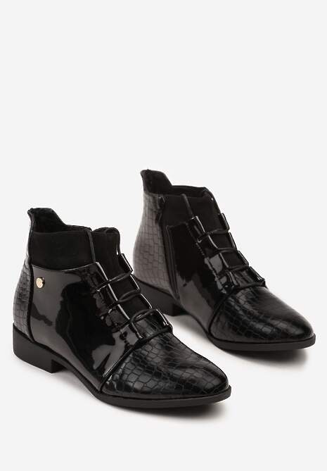 Czarne Eleganckie Botki Vices ze Sznurowaną Cholewką Vlerrie