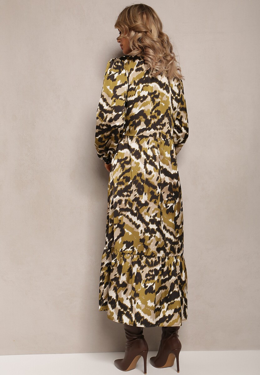 Ciemnozielona Sukienka Rozkloszowana i Luźna Gada