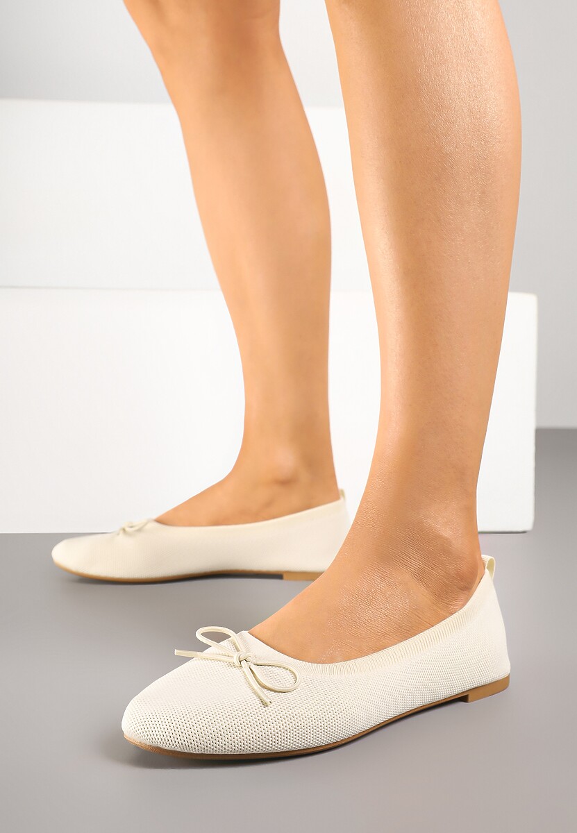 Beżowe Materiałowe Balerinki Ozdobione Kokardą Galkia