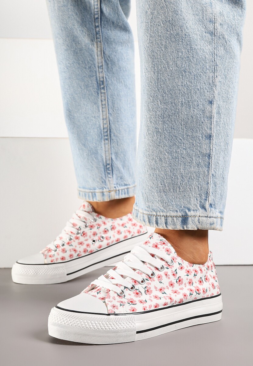 Różowe Casualowe Trampki w Kwiatki Foleriella