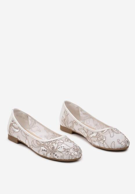 Białe Balerinki z Przeszyciami Ozdobione Cekinami Vellamira