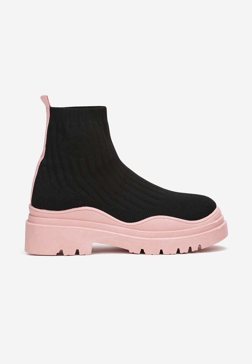 Czarno-Różowe Botki z Elastyczną Cholewką Ganeon