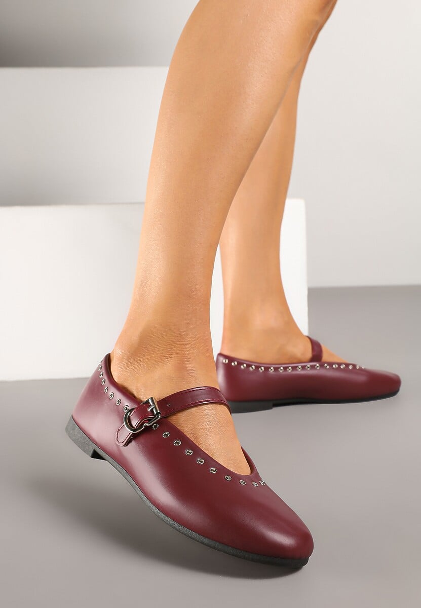 Czarne Balerinki w Stylu Mary Jane ze Zdobieniem z Nitami Fennriva