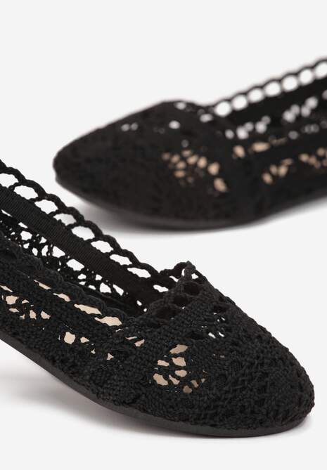 Czarne Ażurowe Balerinki na Płaskiej Podeszwie Atley