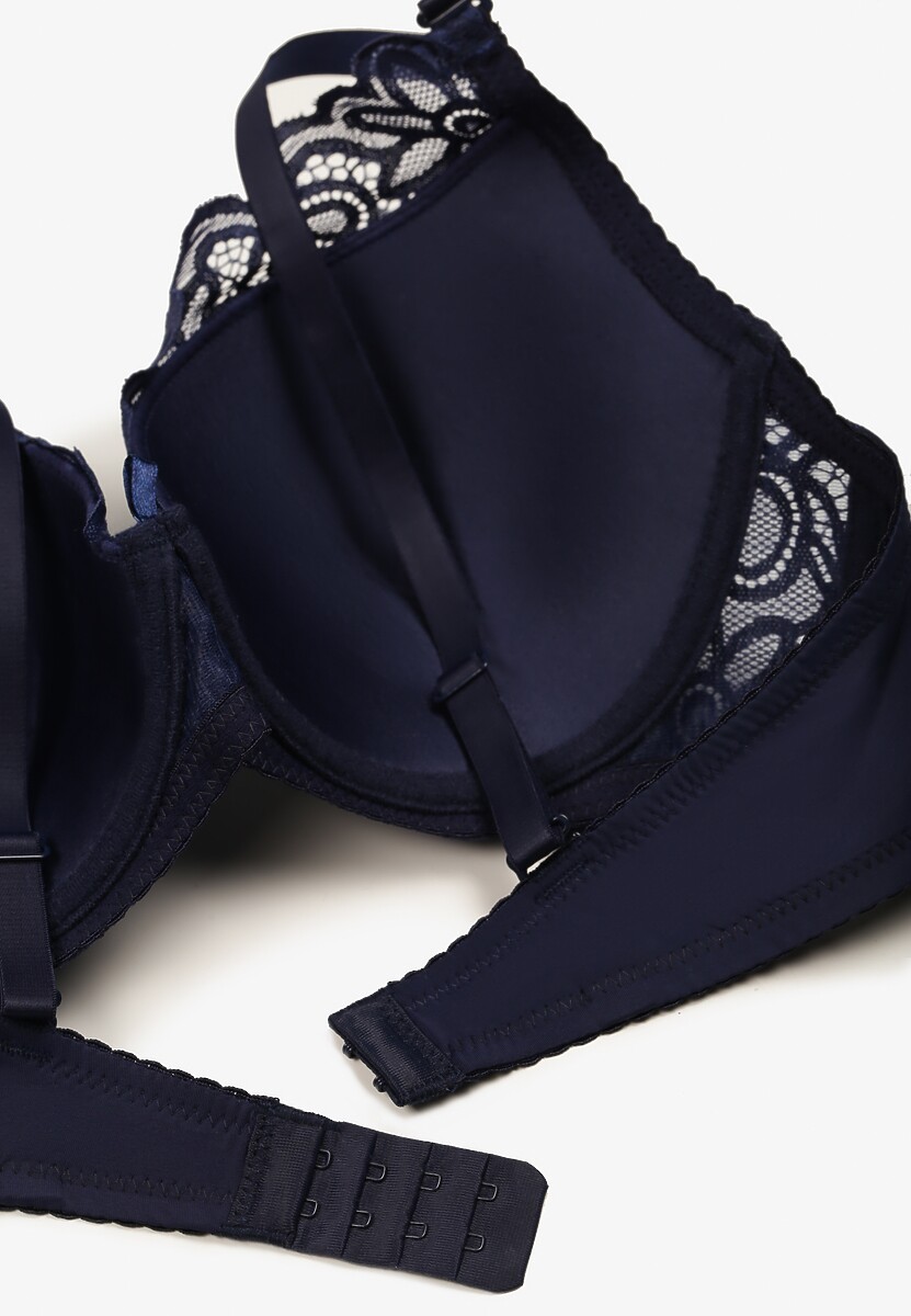 Granatowy Koronkowy Biustonosz Push Up Nelior