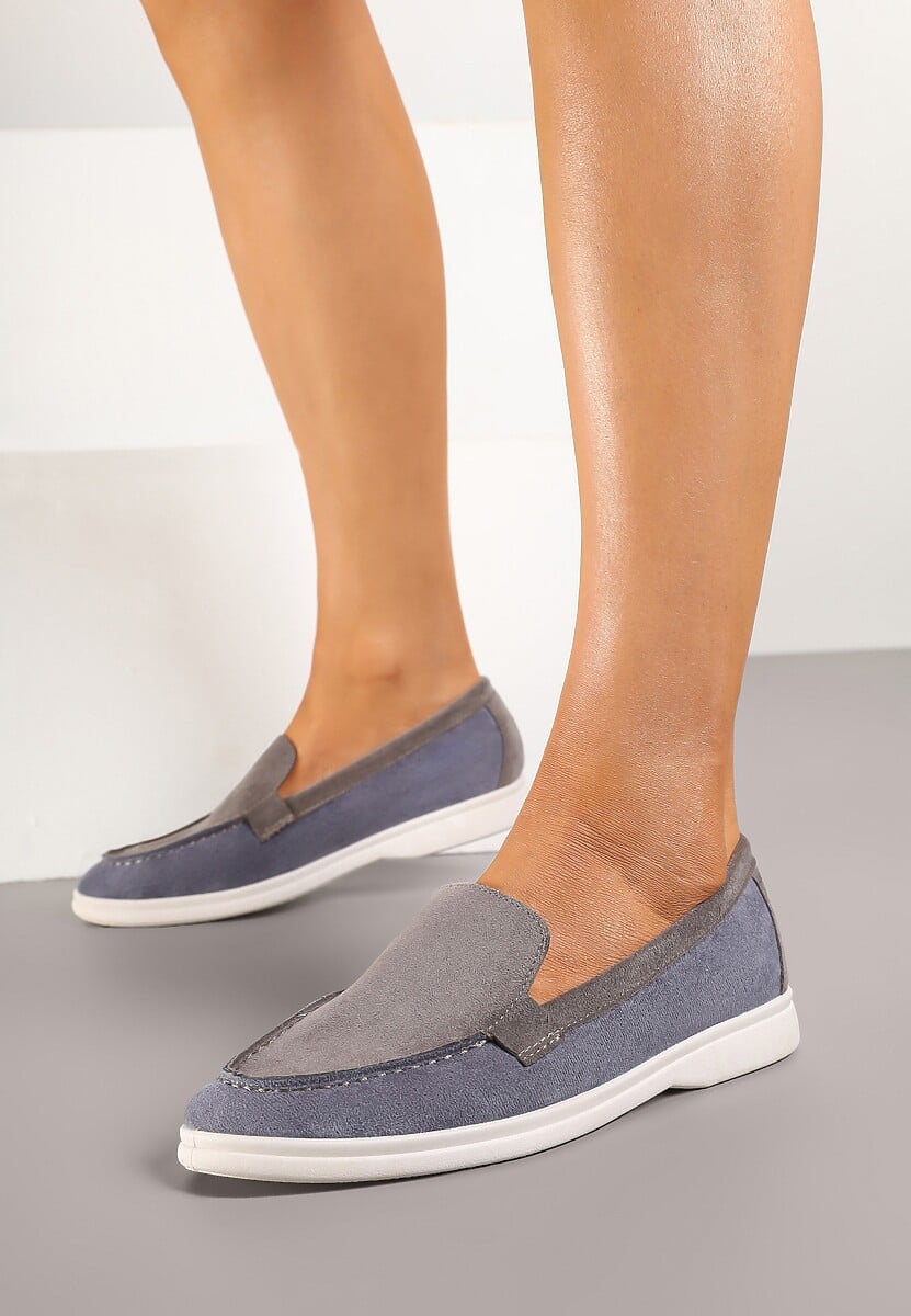 Szaro-Niebieskie Mokasyny Ozdobione Przeszyciami Fonaleia