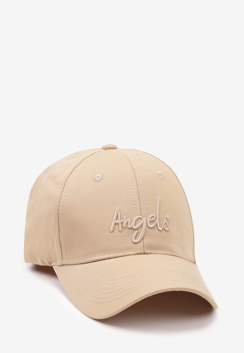 Ciemnobeżowa Bawełniana Czapka z Daszkiem z Haftowanym Napisem Reivessae