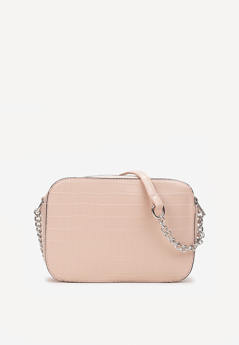 Różowa Dwukomorowa Torebka na Ramię z Tłoczeniem z Imitacji Skóry Dariella