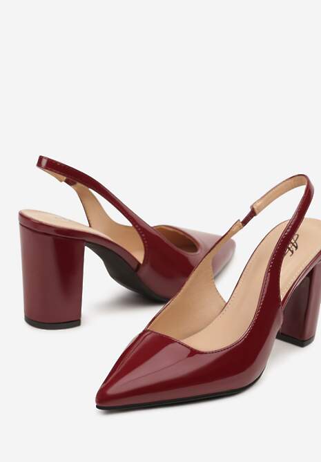 Bordowe Sandały Lakierowane na Słupku Slingback Halasela