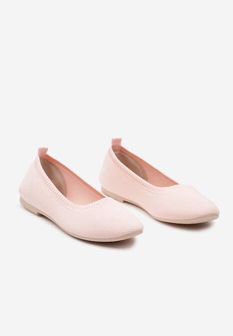 Różowe Balerinki z Okrągłym Noskiem i Materiałową Cholewką Mililena