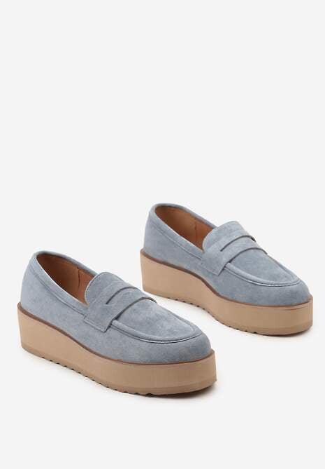 Niebieskie Półbuty w Stylu Mokasynów z Imitacji Zamszu na Platformie Vhisper