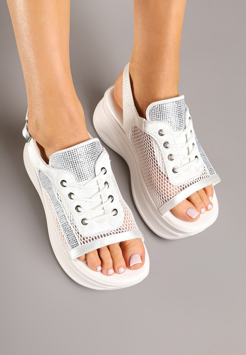 Białe Sandały na Platformie w Stylu Sneakersów Peep Toe Sorezia