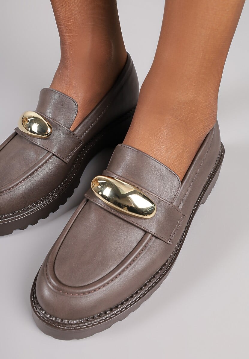 Brązowe Mokasyny Vices z Wkładką ze Skóry Naturalnej z Metaliczną Aplikacją Fergia