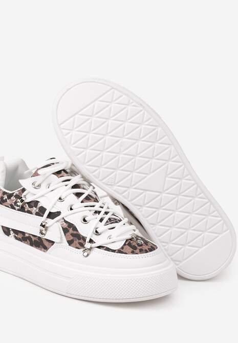 Białe Sneakersy ze Wzorem w Panterkę Doridi