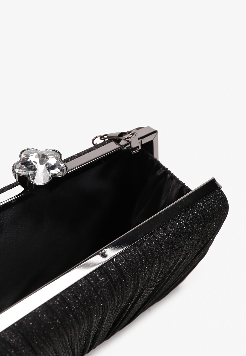 Czarna Wieczorowa Torebka Brokatowa z Odpinanym Łańcuszkiem Curtose