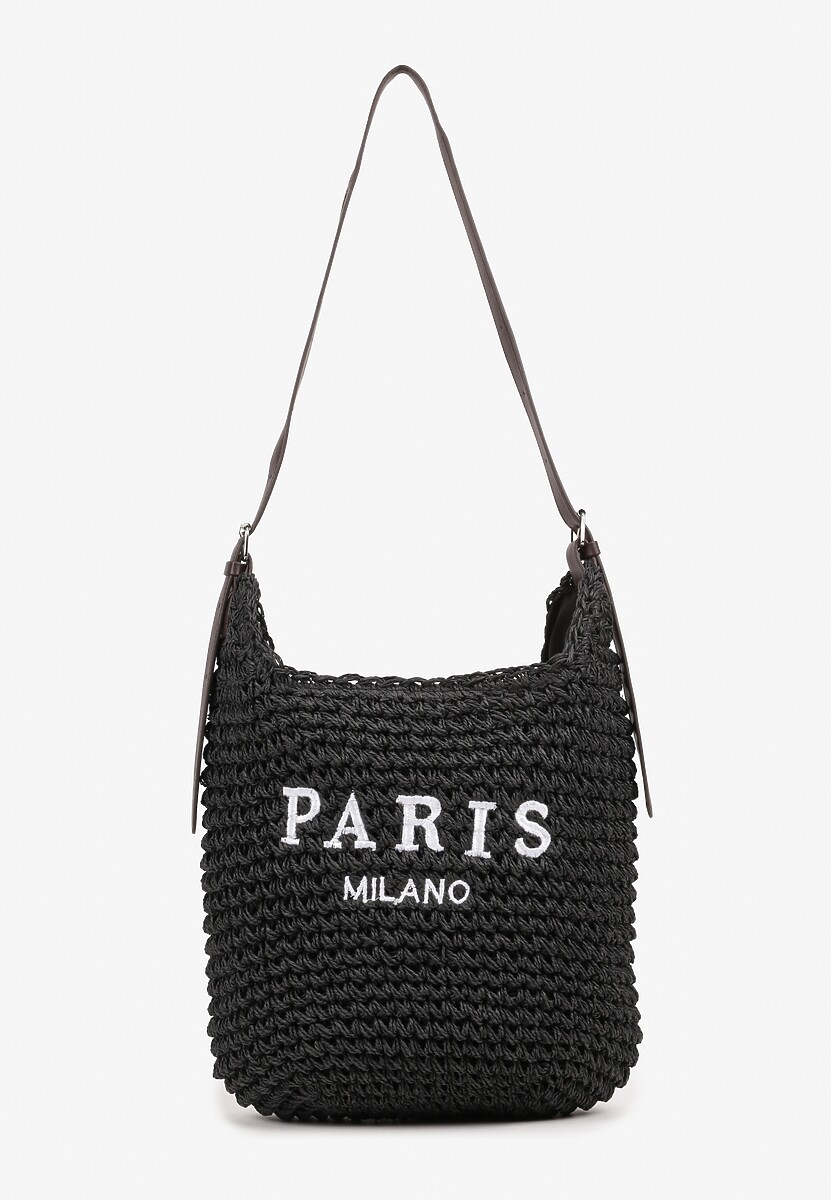 Czarna Shopper Torebka z Plecionki Ozdobiona Napisem Galanala