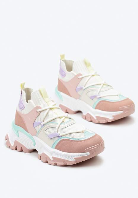 Różowe Sneakersy w Skarpetkowym Stylu z Elastycznym Wiązaniem i Tłoczoną Podeszwą Ielene