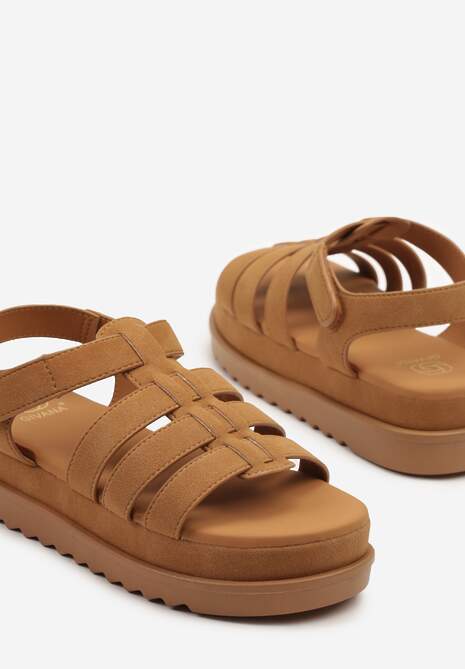 Brązowe Sandały w Stylu Gladiatorek na Rzep Sorenevia