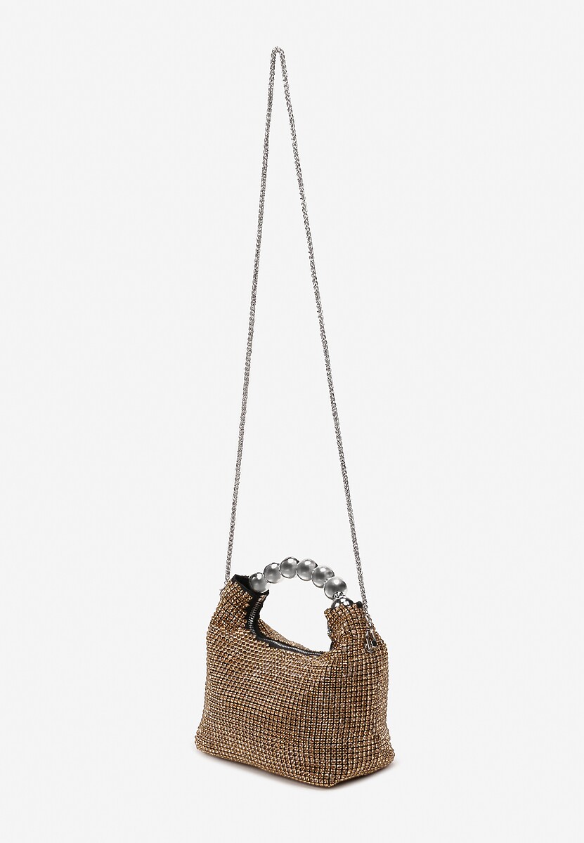 Złota Mała Torebka z Cyrkoniami na Ramię z Ozdobnym Uchwytem Ediuna