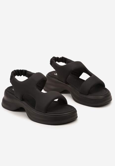 Czarne Wsuwane Sandały z Imitacji Skóry na Grubej Podeszwie Talarina