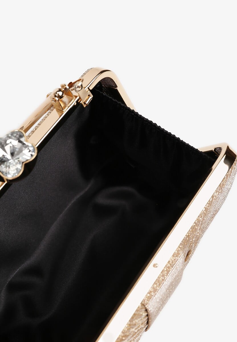 Złota Torebka Kopertówka z Marszczeniem i Metaliczną Nicią Lattimia