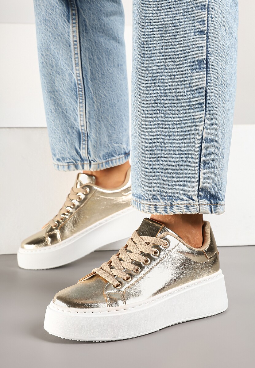 Złote Sneakersy na Grubej Podeszwie Cernanda