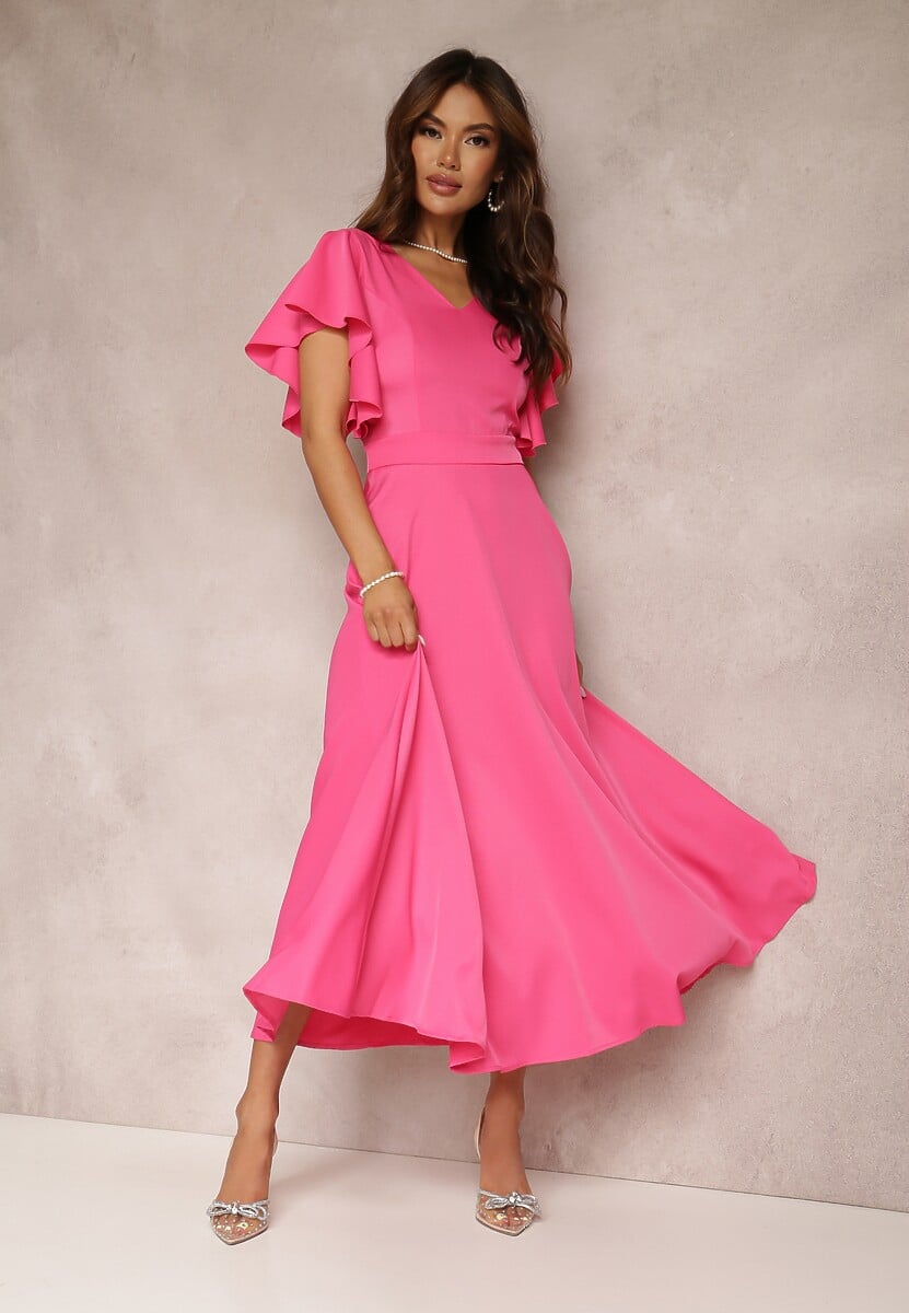 Czerwona Sukienka o Rozkloszowanym Kroju z Falbanami Bouchard