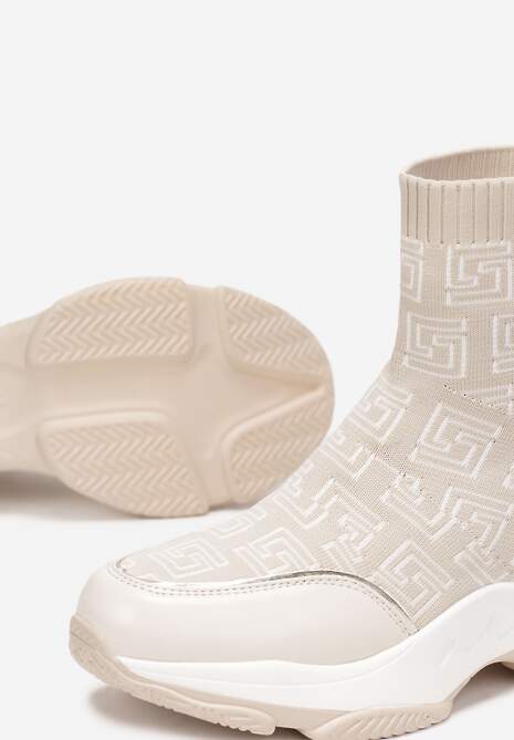 Beżowe Skarpetkowe Sneakersy na Płaskiej Grubej Podeszwie Parnelia