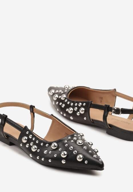 Czarne Sandały Typu Slingback z Ozdobami 3D Lisatria