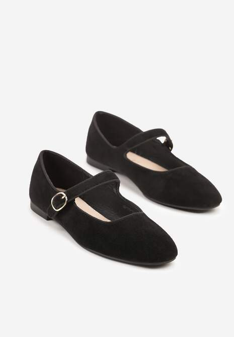 Czarne Balerinki Vices z Wkładką ze Skóry Naturalnej i Paskiem Nalisare