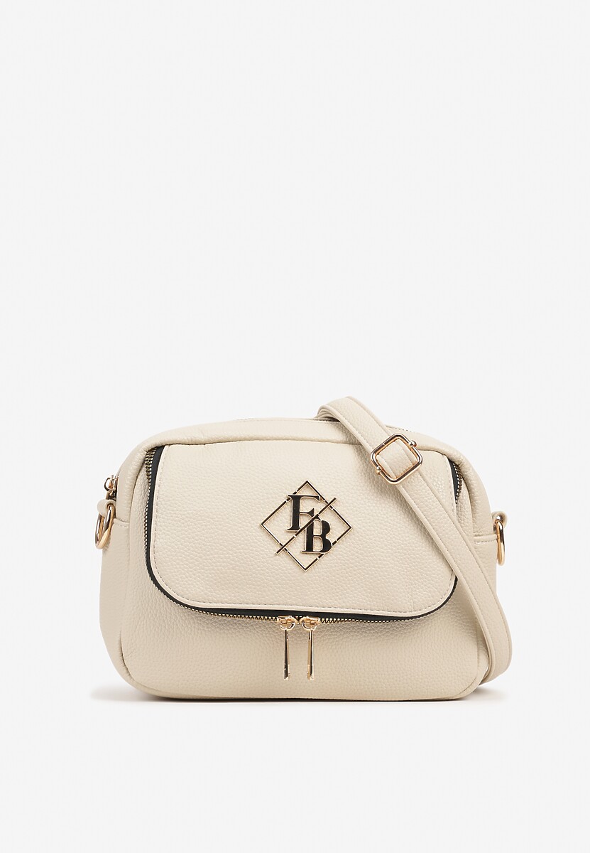 Beżowa Torebka Listonoszka Zdobiona Aplikacją i Suwakami Idanesse