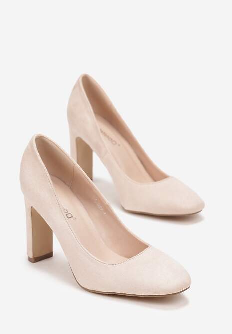 Beżowe Wysokie Czółenka na Słupku z Kwadratowym Noskiem Cynalline