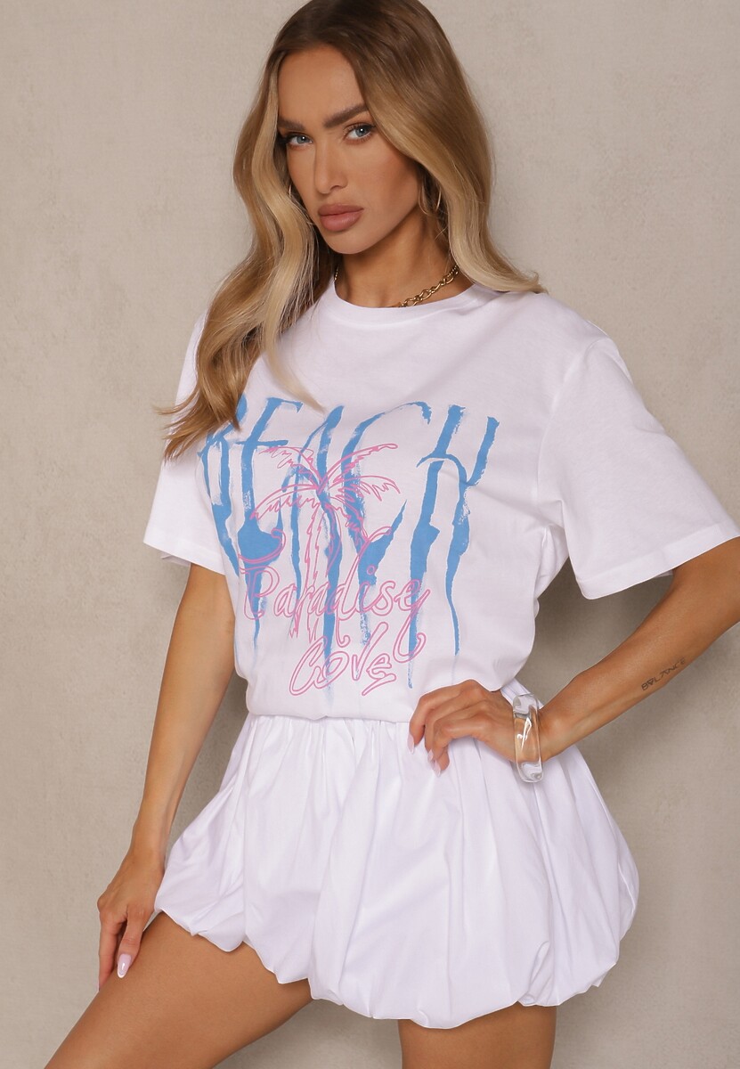 Biała Bawełniana Koszulka z Nadrukiem Savileine