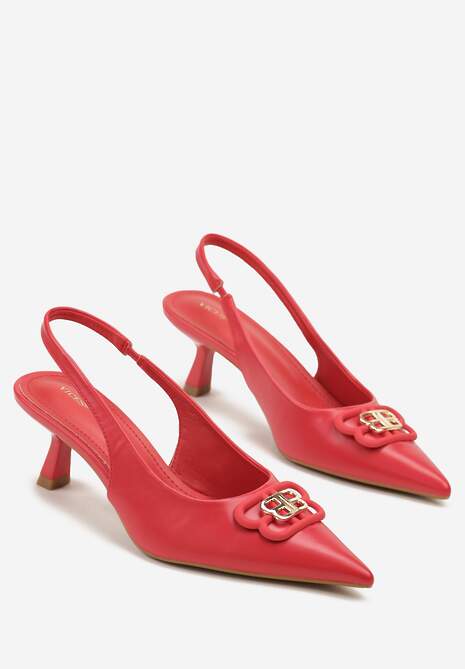 Czerwone Czółenka Sandały Vices na Kaczuszce Typu Slingback Ozdobione Metaliczną Aplikacją Lilarunea