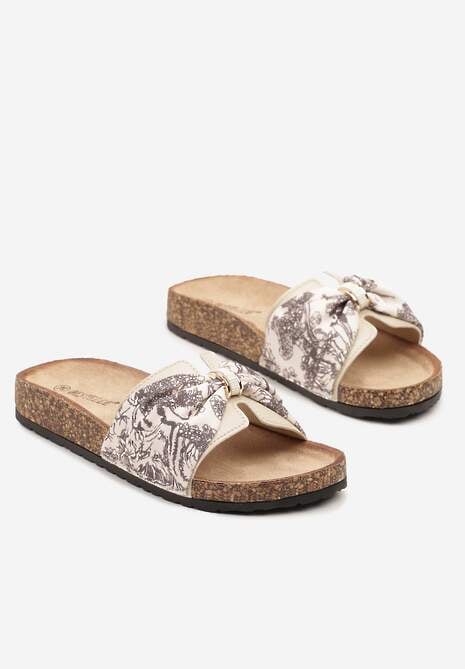 Beżowe Klapki z Metalicznym Detalem na Podeszwie z Korka Telanovia