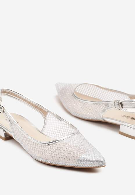 Srebrne Siateczkowe Sandały z Brokatem i Szpiczastym Noskiem Falvesina