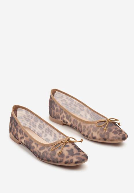 Panterkowe Balerinki Siateczkowe z Kwadratowym Noskiem i Kokardką Aferriana
